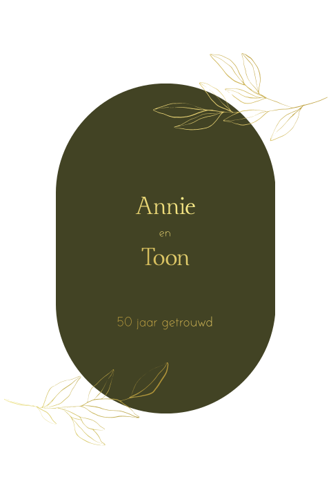 Huwelijks jubileum kaart romantisch olijfgroen goudfolie blaadjes