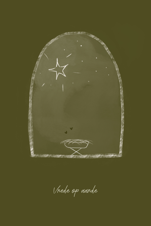 Kerstkaart kribbe onder kerstster