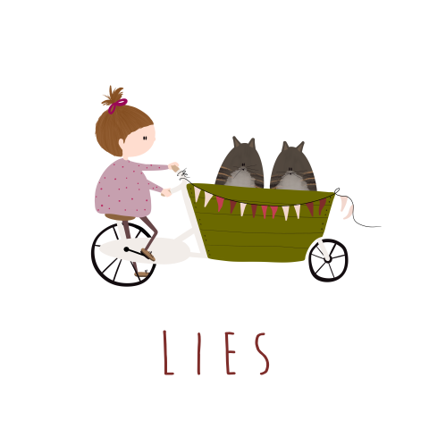 Geboortekaartje meisje bakfiets poezen