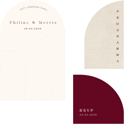 Trouwuitnodiging set zand burgundy linnen look