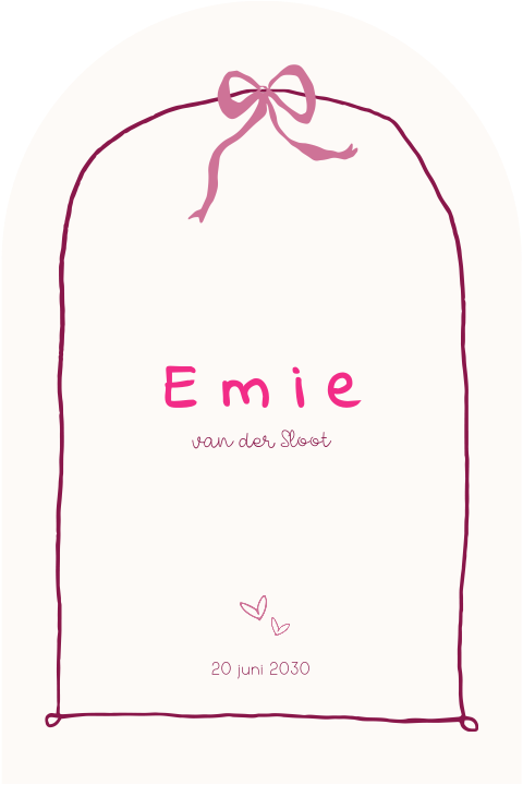 Geboortekaartje meisje boogvorm strikje