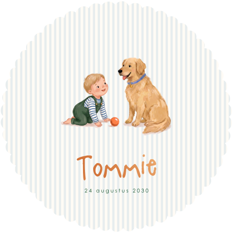 Rond geboortekaartje jongen hond golden retriever