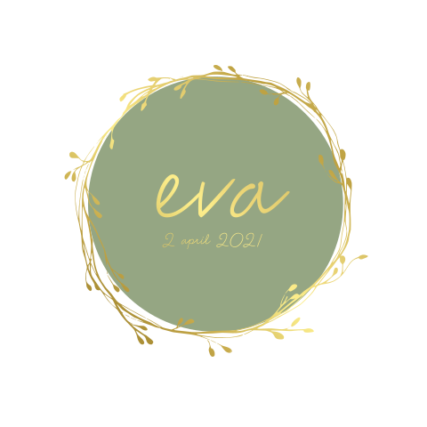 Geboortekaartje kransje goudfolie op zeegroene cirkel