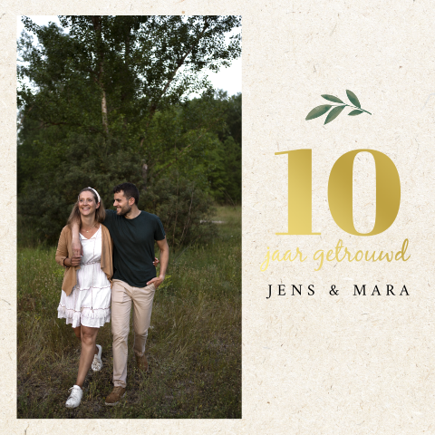 Kaart voor huwelijksjubileum linnen look (goud)folie foto