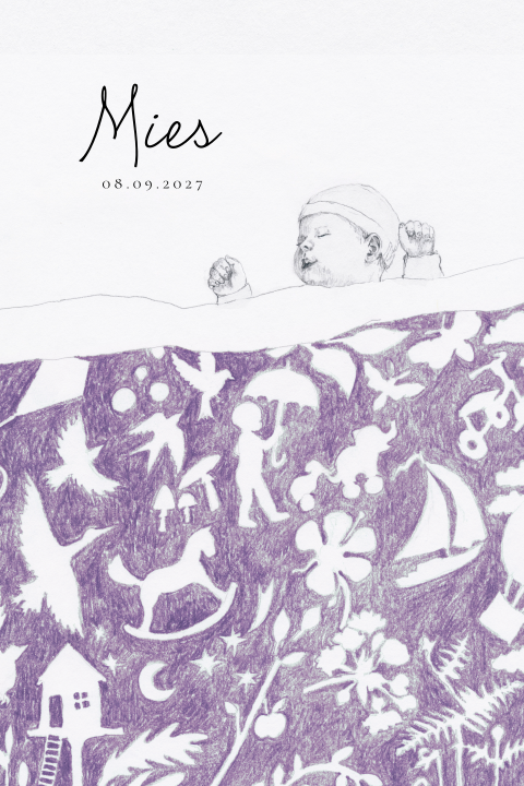 Geboortekaartje meisje illustratie baby deken