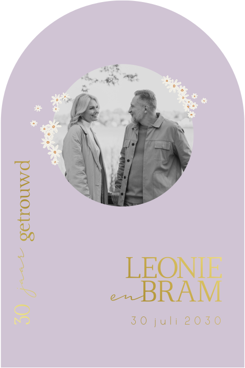 Huwelijks jubileum kaart boogvorm madeliefjes foto