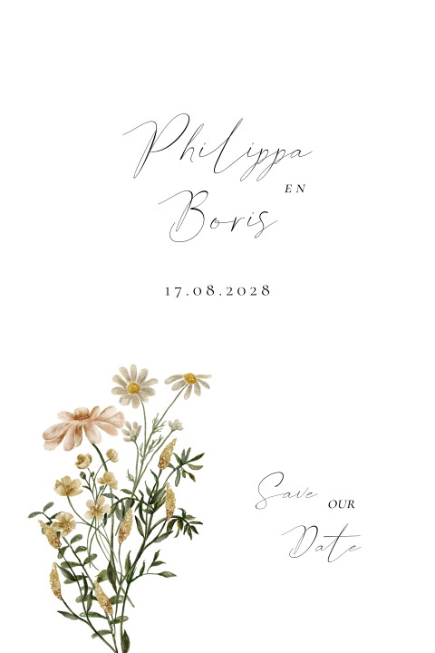 Save the Date pastel bloemen boeket