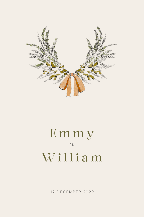 Trouwkaart winter bruiloft kerstkrans