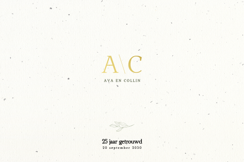 Kaart huwelijks jubileum goudfolie trouwlogo initialen blaadje