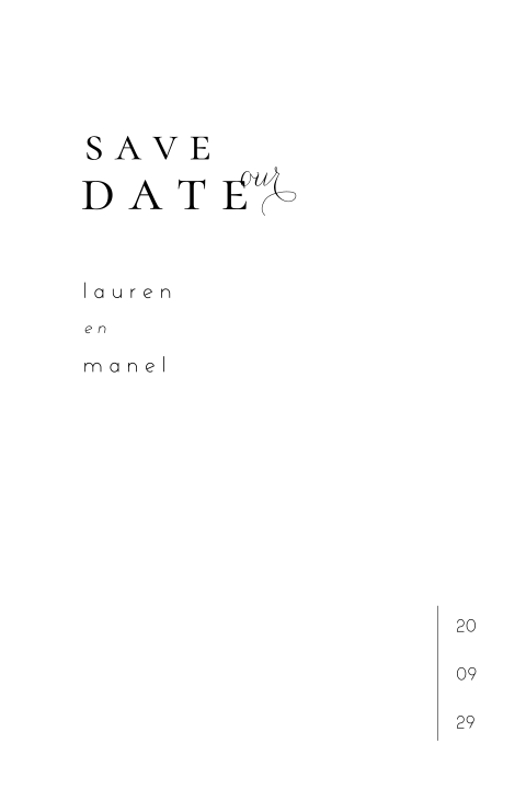 Save the Date minimalistisch initialen zwart