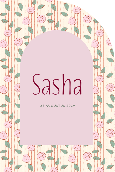 Geboortekaartje meisje roosjes blaadjes patroon