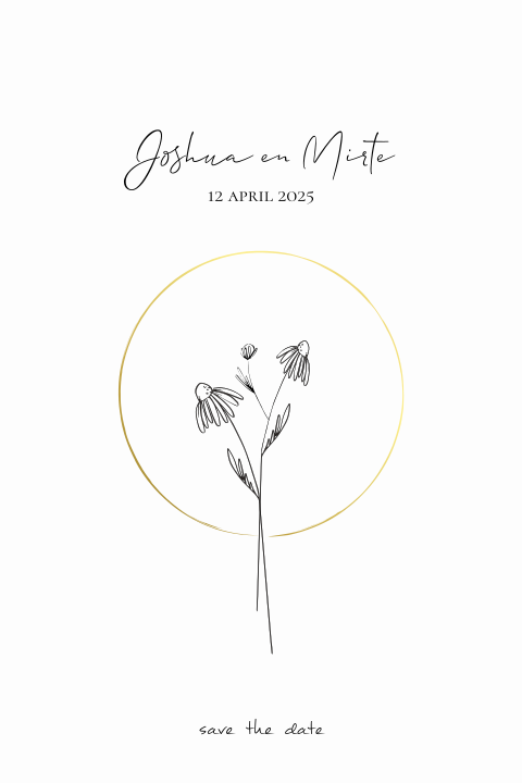 Save the Date cirkel madeliefjes goudfolie