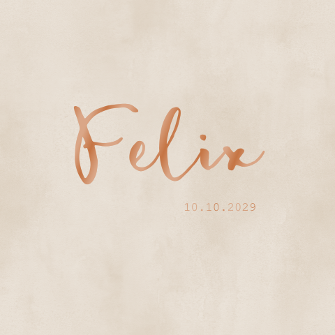 Geboortekaartje vierkant zandkleur met glanslaag