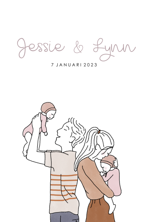Geboortekaartje tweeling illustratie meisjes