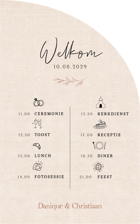Bord dagplanning bruiloft half rond neutrale tinten