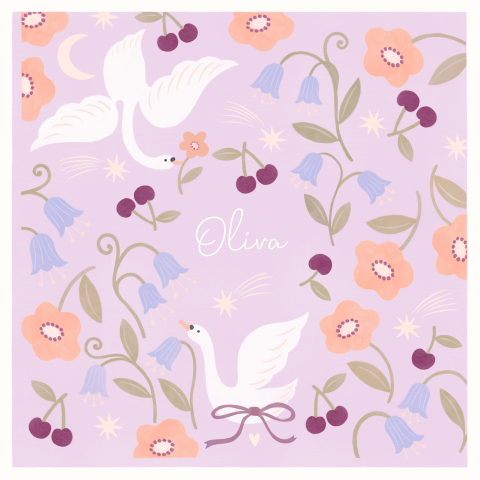 Vierkant geboortekaartje meisje zwanenbloemen