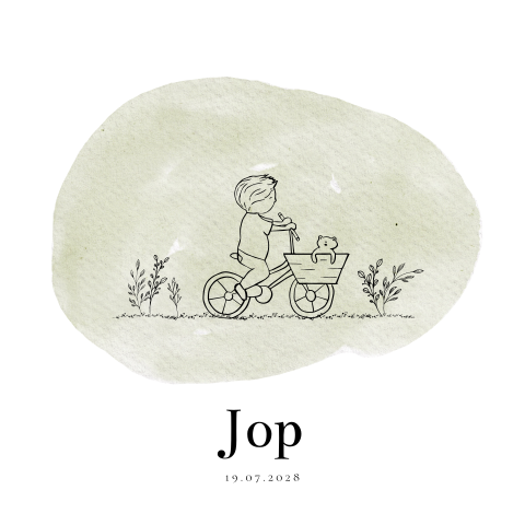 Geboortekaartje illustratie jongen bakfiets