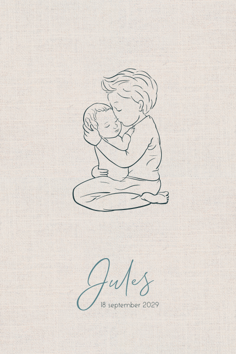 Geboortekaartje jongen lijntekening broer met baby broertje