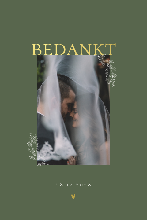 Bedankkaart groen takje goudfolie