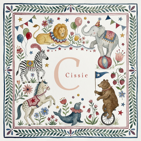 Geboortekaartje meisje circusdieren