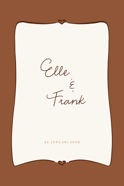 Trouwkaart bruintinten hartjes frame