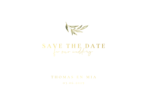 Save the Date kaart kalkpapier olijftakje goudfolie