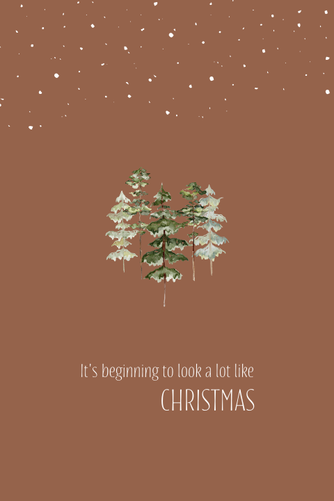 Kerstkaart zandkleur boom