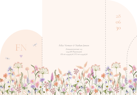 Insteekmapje voor luxe trouwkaart met veldbloemen lila paars