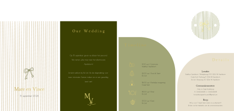 Pocketfold trouwkaart groen zand strepen strik