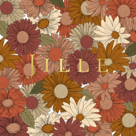 Geboortekaartje retro bloemen goudfolie