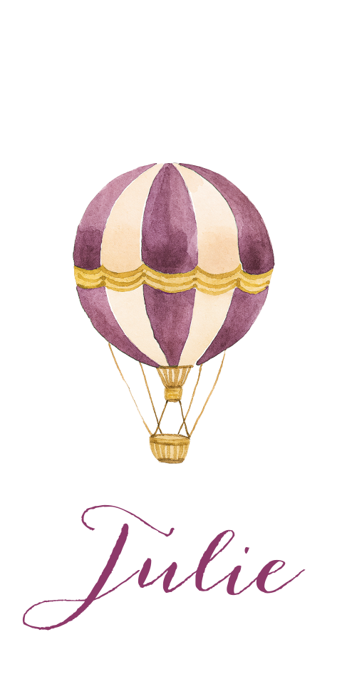 Doopsuiker label rechthoek meisje luchtballon watercolor paars