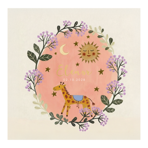 Geboortekaartje meisje giraf zon bloemen