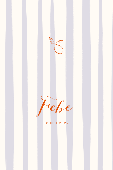 Geboortekaartje colorblock streep paars oranje