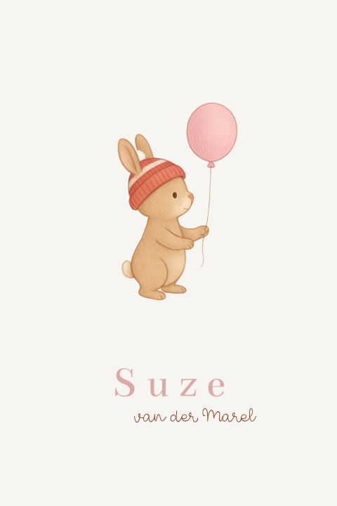 Geboortekaartje meisje winter konijntje roze ballon