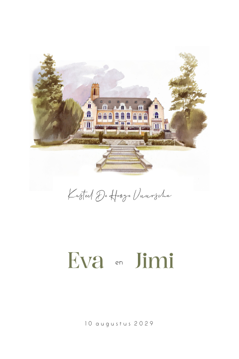 Trouwkaart watercolor illustratie Kasteel De Hooge Vuursche