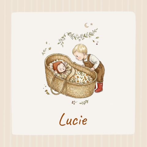 Geboortekaartje meisje baby mozesmandje grote broer