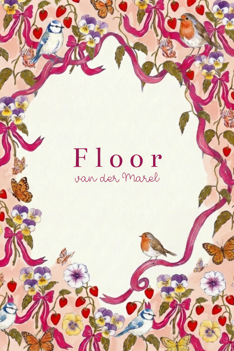 Geboortekaartje meisje vogels strikjes bloemen