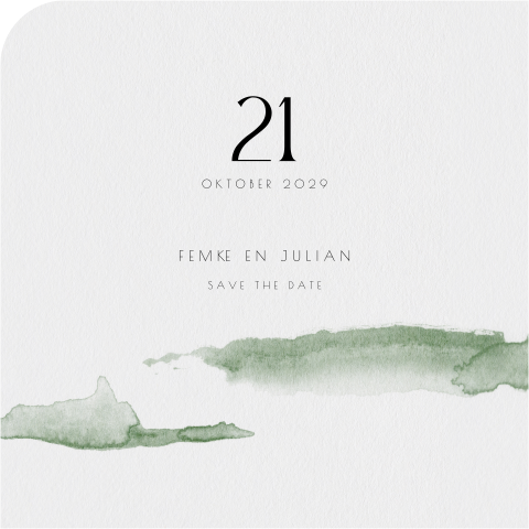 Save the Date minimalistisch watercolor groene vlekken