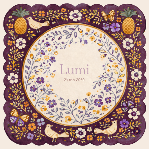 Geboortekaartje meisje boho eclectic bloemen vogels