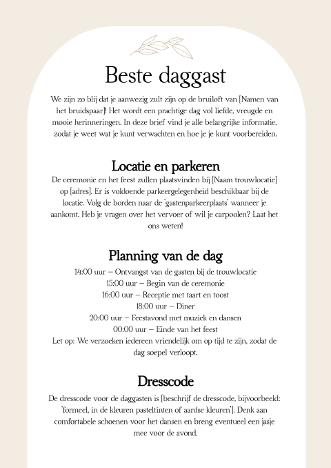Ceremoniemeester brief beige wit takje