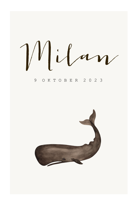 Geboortekaartje potvis watercolor