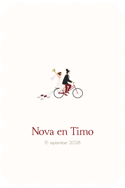 Trouwkaart bruidspaar fiets