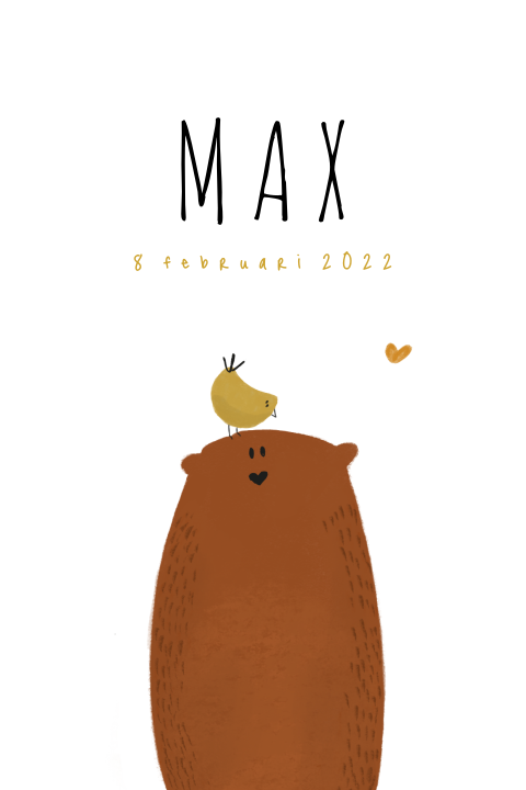 Geboortekaartje terracotta beer vogeltje