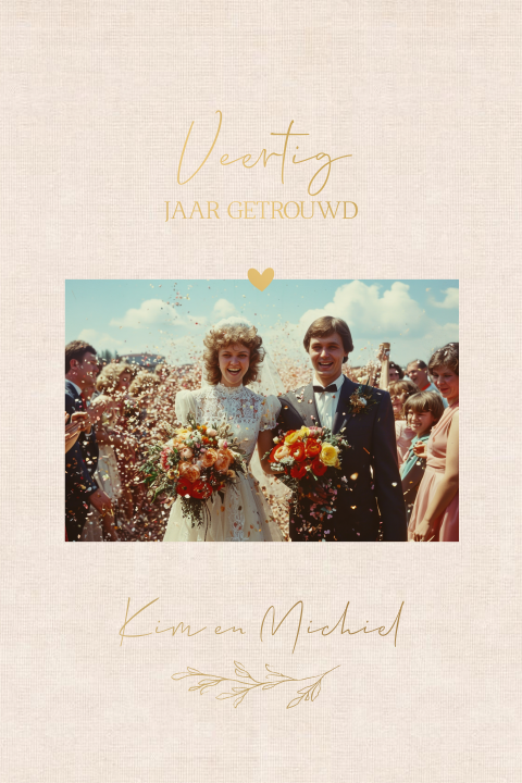 Jubileumkaart 40 jaar getrouwd linnen foto (goud)folie