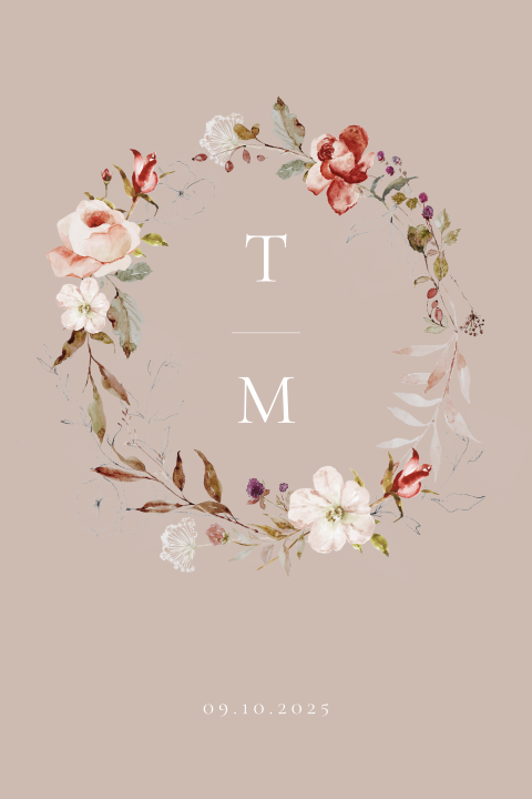 Trouwkaart dubbel rozen frame