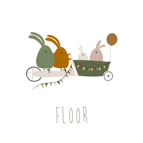 Geboortekaartje konijnen familie bakfiets