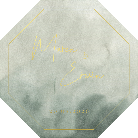 Trouwkaart achthoek watercolor goud