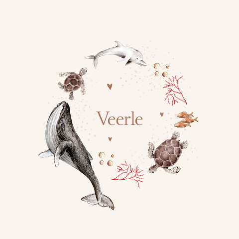 Geboortekaartje meisje met schildpad, walvis en zeedieren