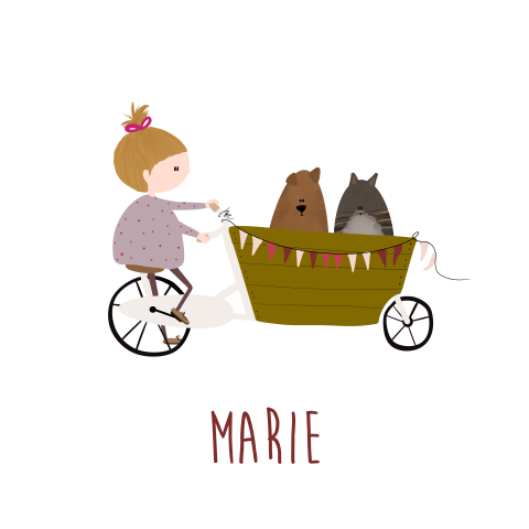 Geboortekaartje meisje bakfiets kat hond
