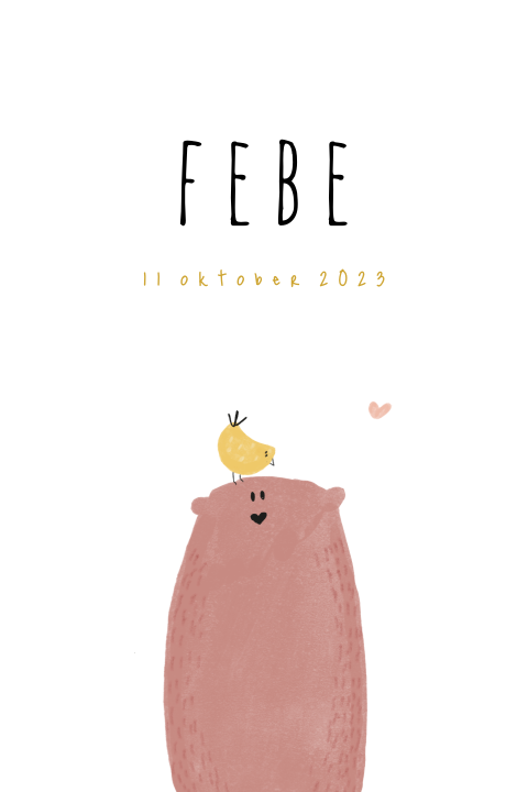 Poster roze beer gele vogel